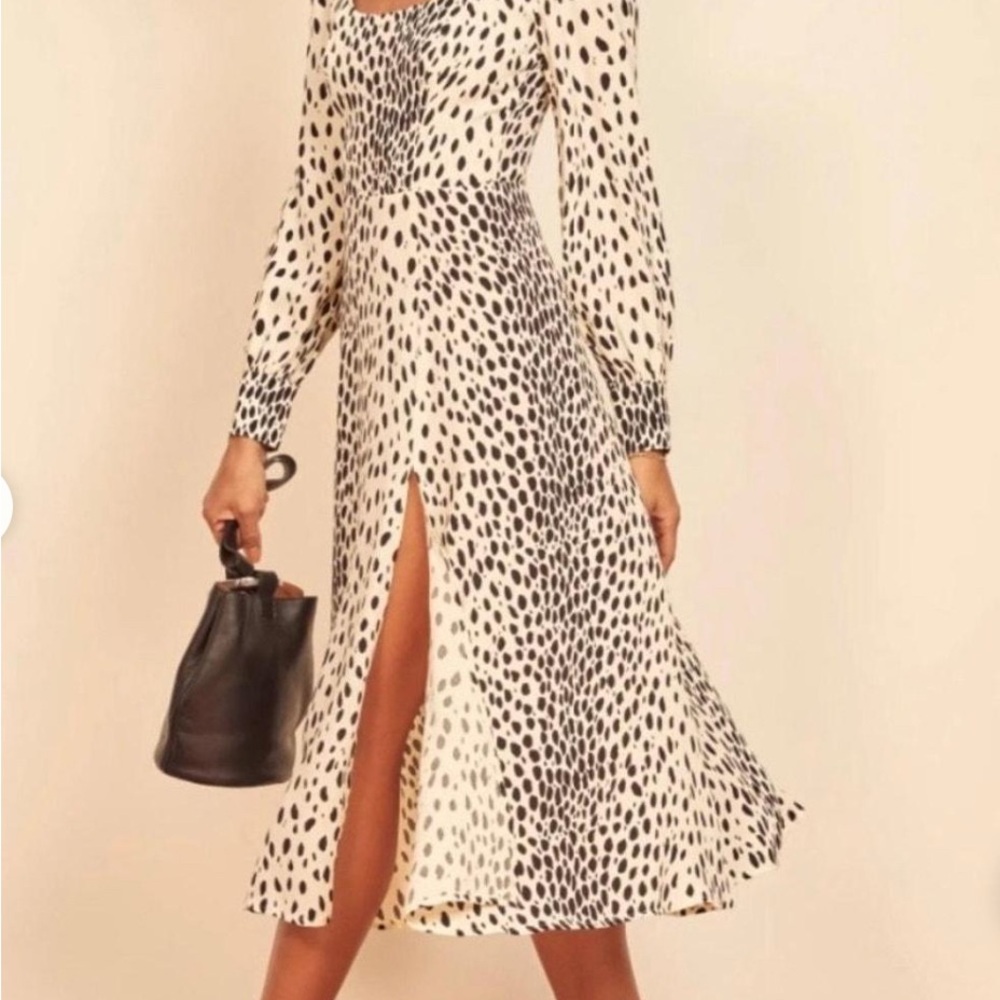 Reformation Elegant Black and White Polka Dot Alessi Dress